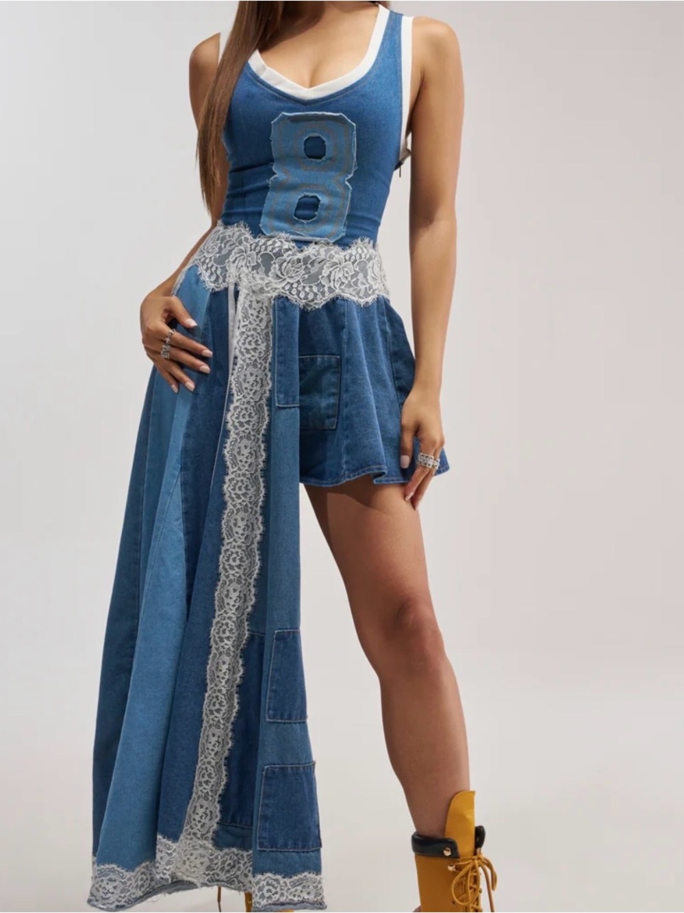 Akira Denim Upcycle Lace Sport Corset asymmetrical dress Medium 119$